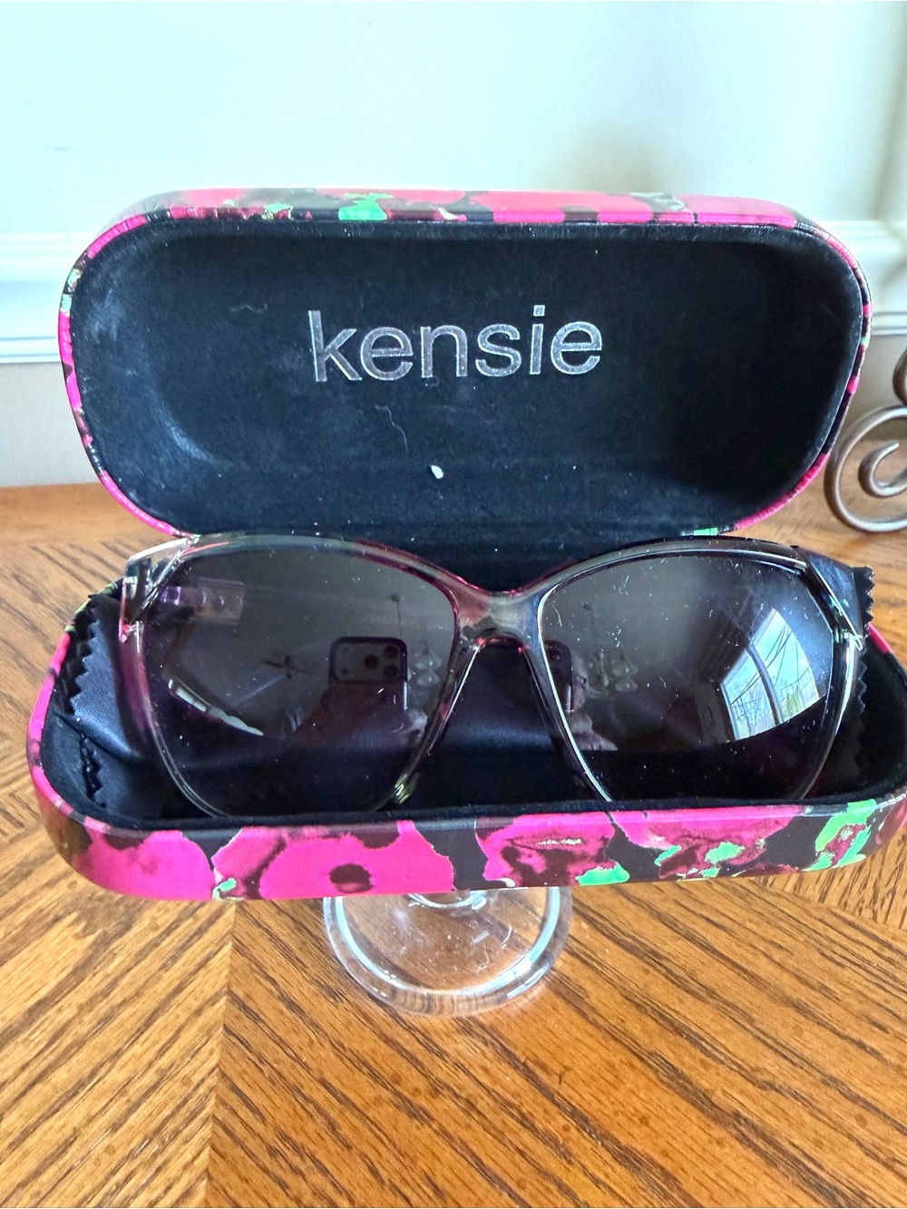 kensie Pink Floral Frame Sunglasses with Matching Case